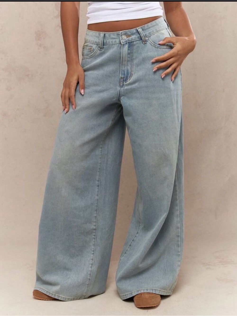 Missguided Light Blue High-Rise Wide Leg Jeans